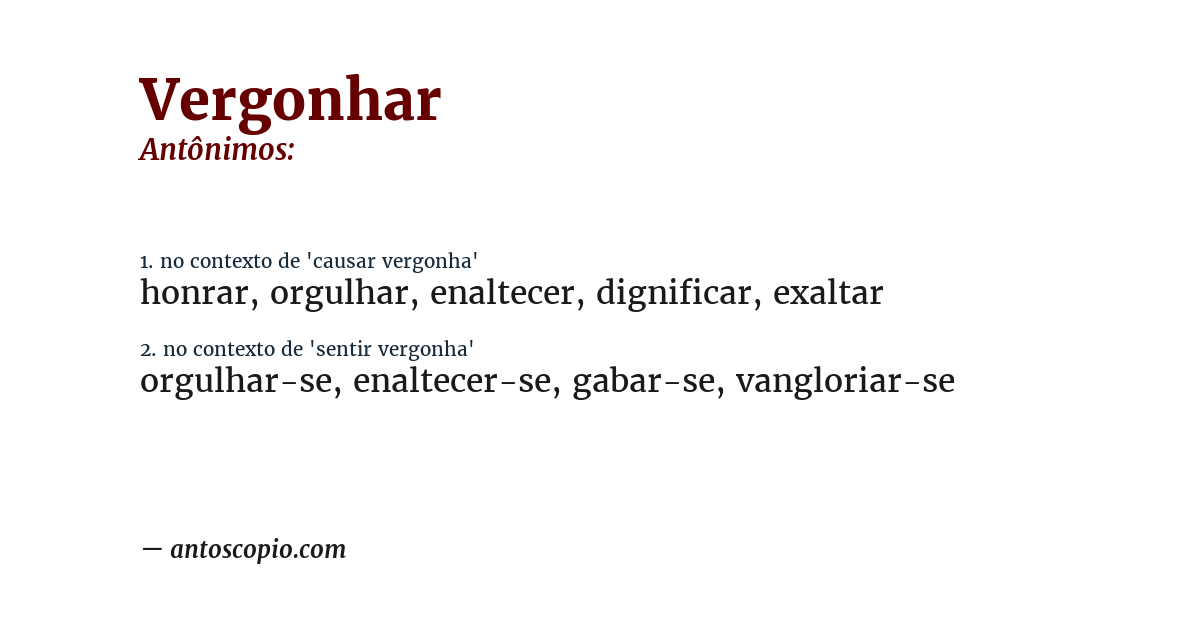 Antônimo de vergonhar
