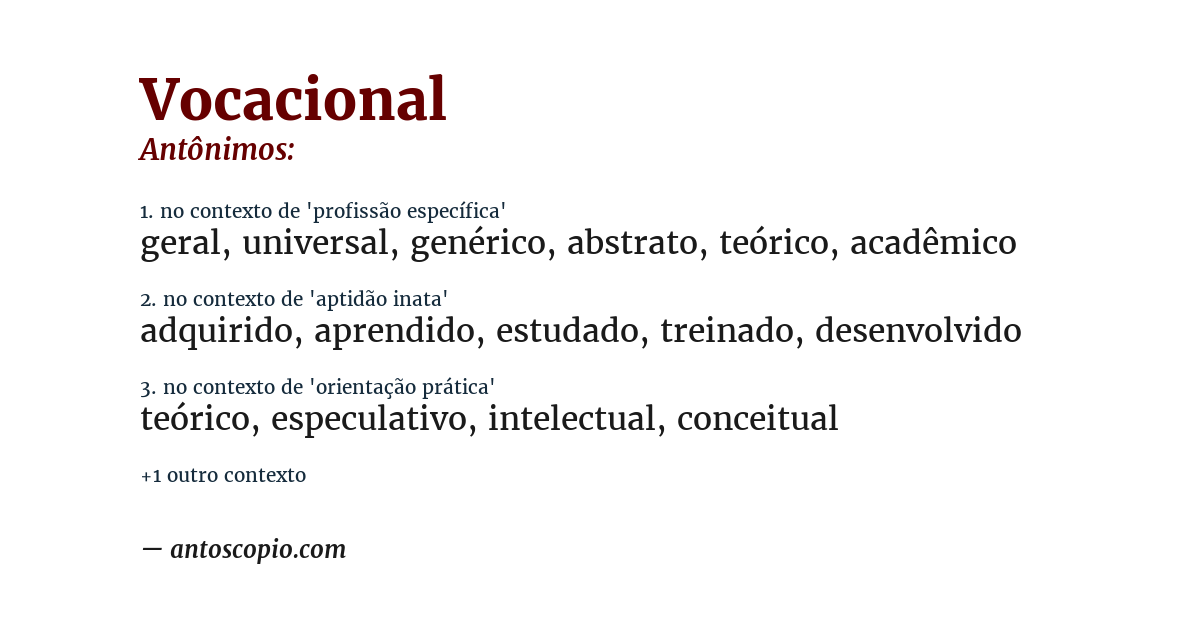 Antônimo de vocacional