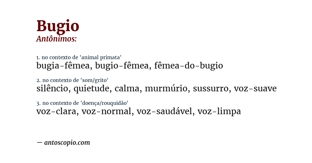 Antônimo de bugio