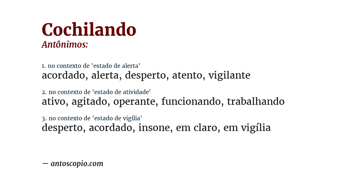 Antônimo de cochilando