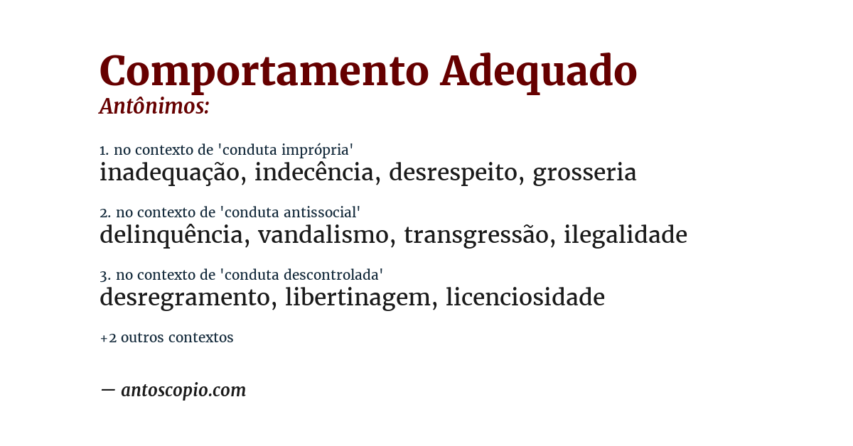 Antônimo de comportamento adequado
