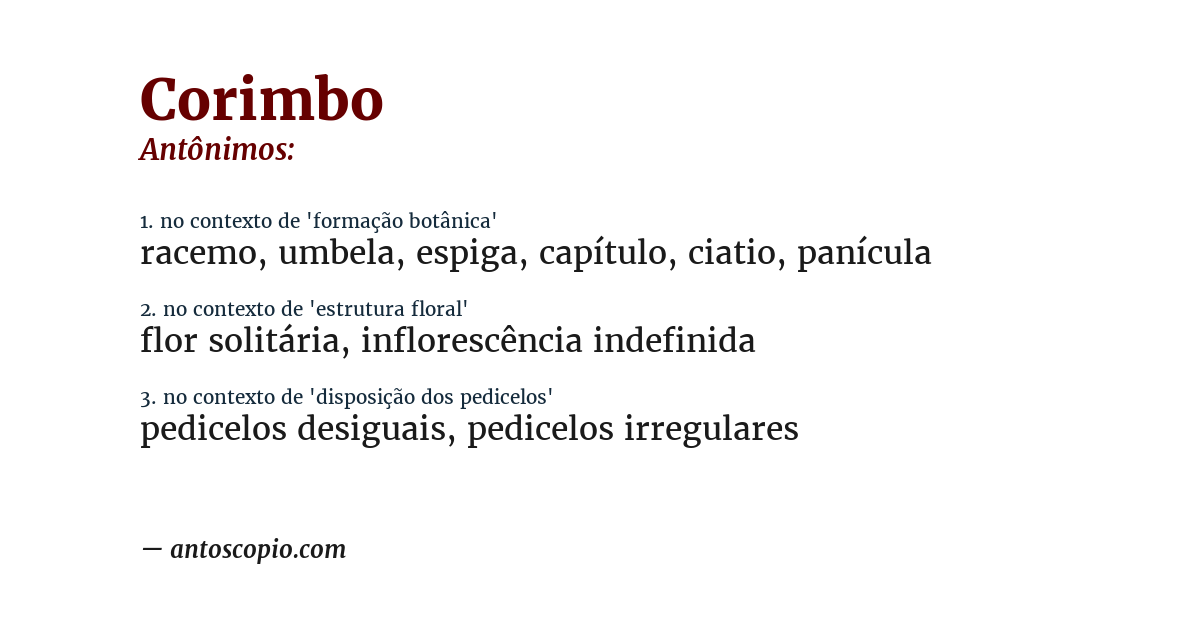 Antônimo de corimbo