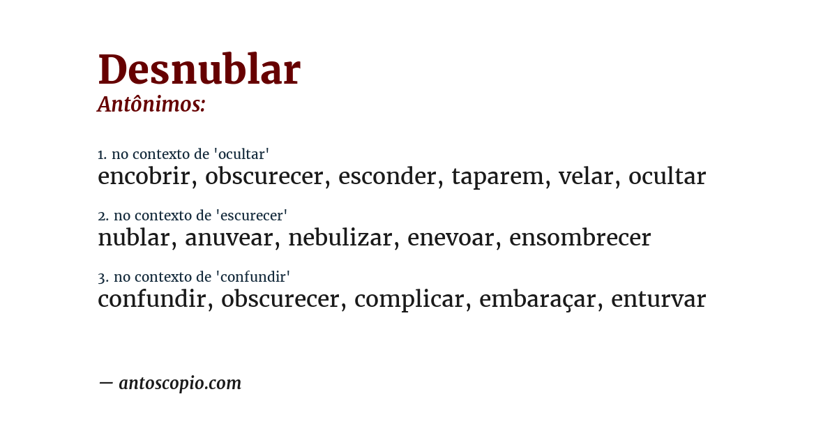 Antônimo de desnublar