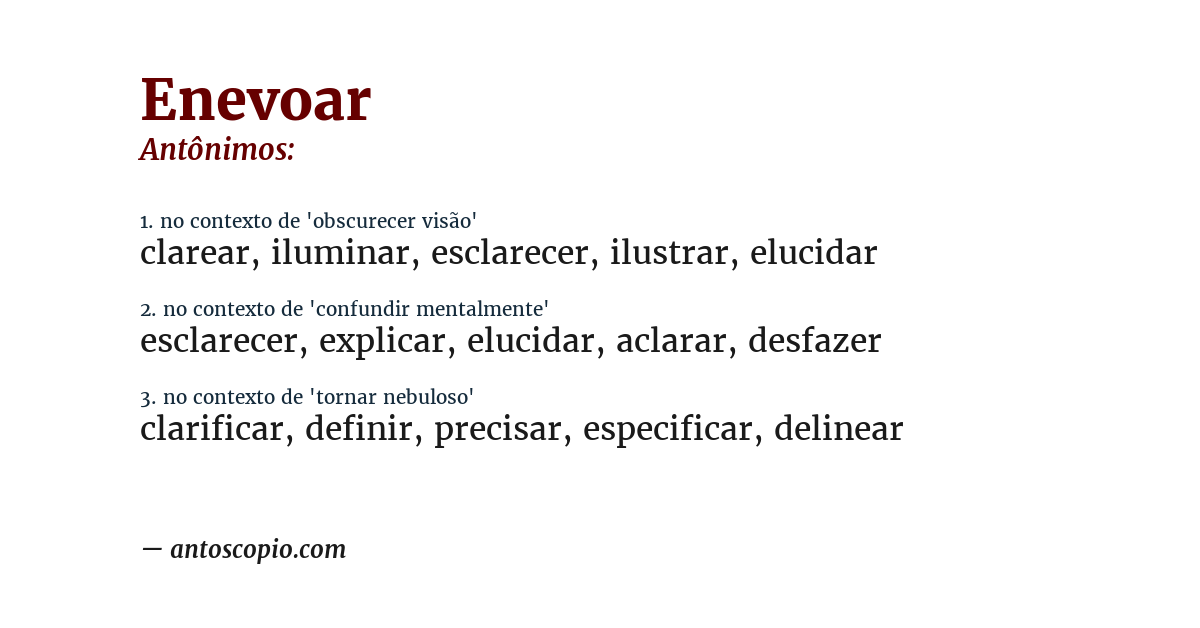 Antônimo de enevoar