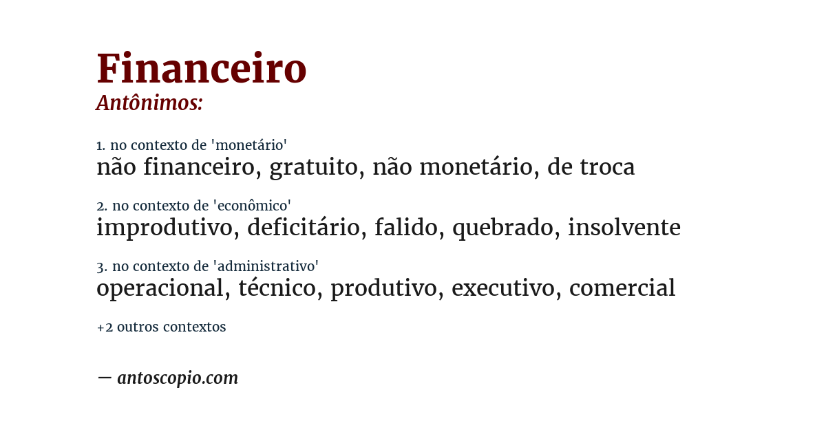 Antônimo de financeiro