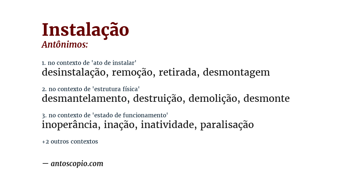 Antônimo de instalação