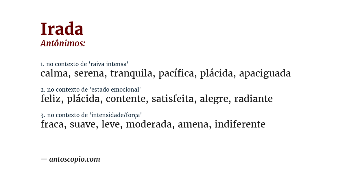 Antônimo de irada
