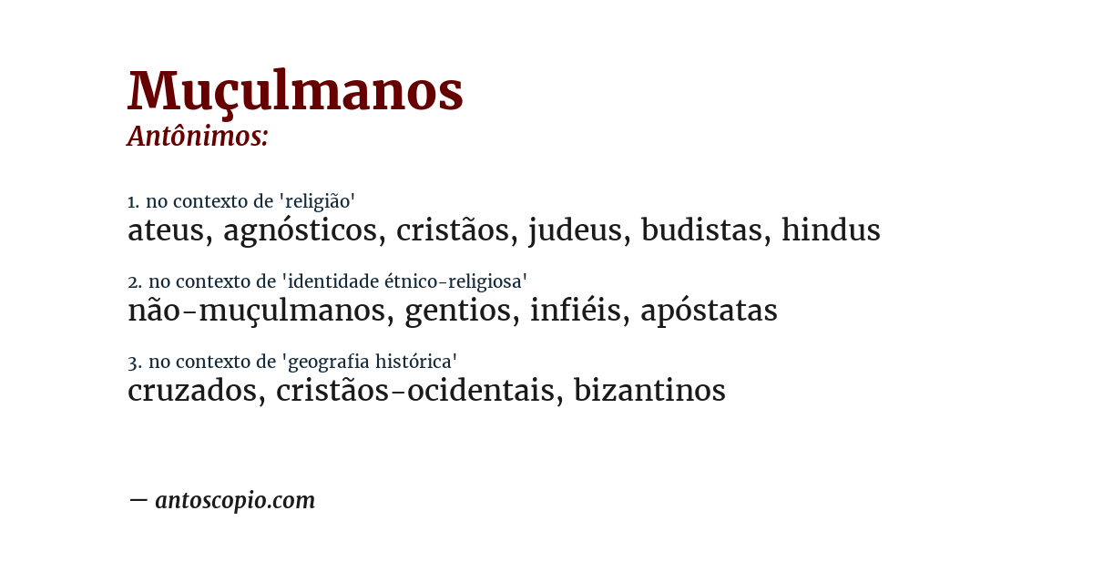 Antônimo de muçulmanos