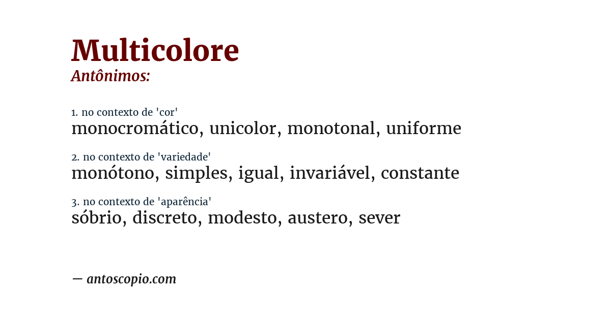 Antônimo de multicolore