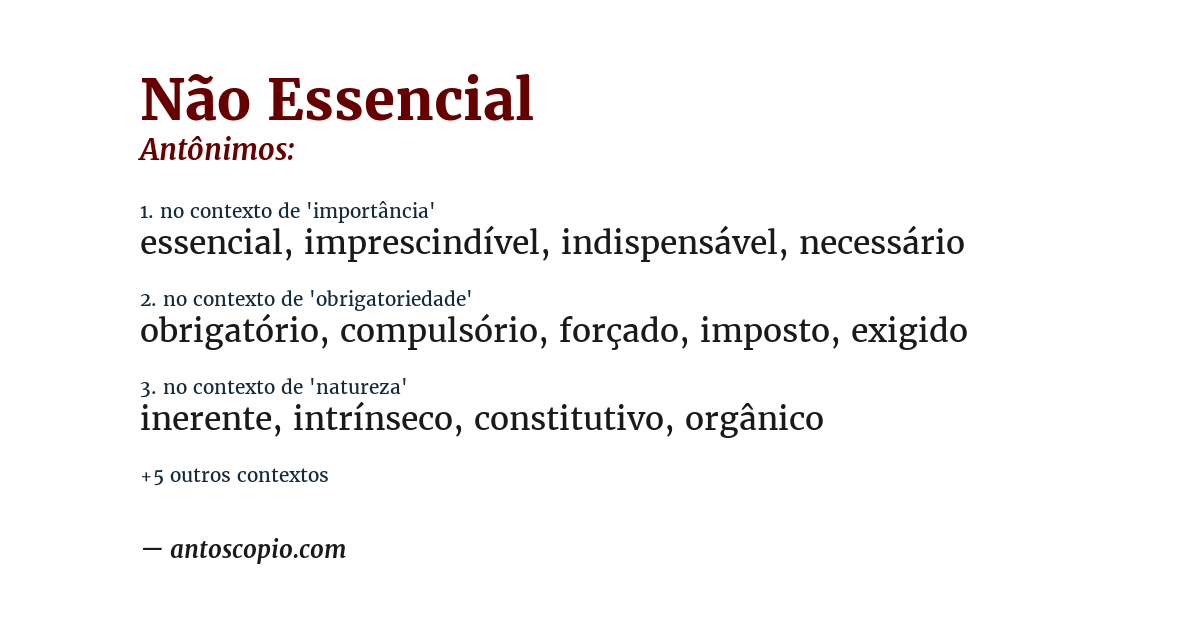 Antônimo de não essencial