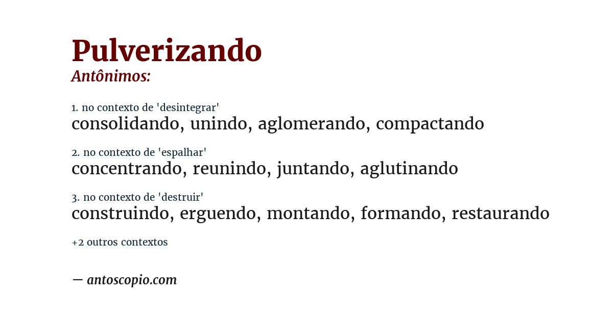 Antônimo de pulverizando