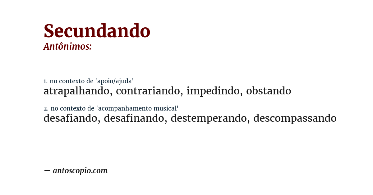 Antônimo de secundando