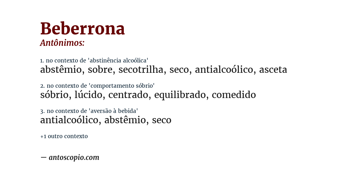 Antônimo de beberrona