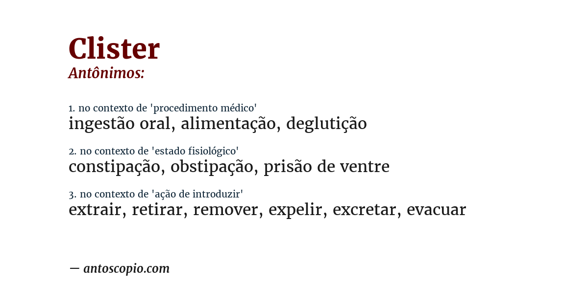 Antônimo de clister