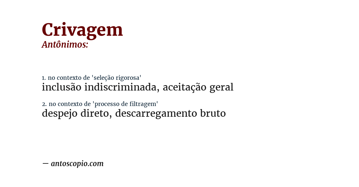 Antônimo de crivagem