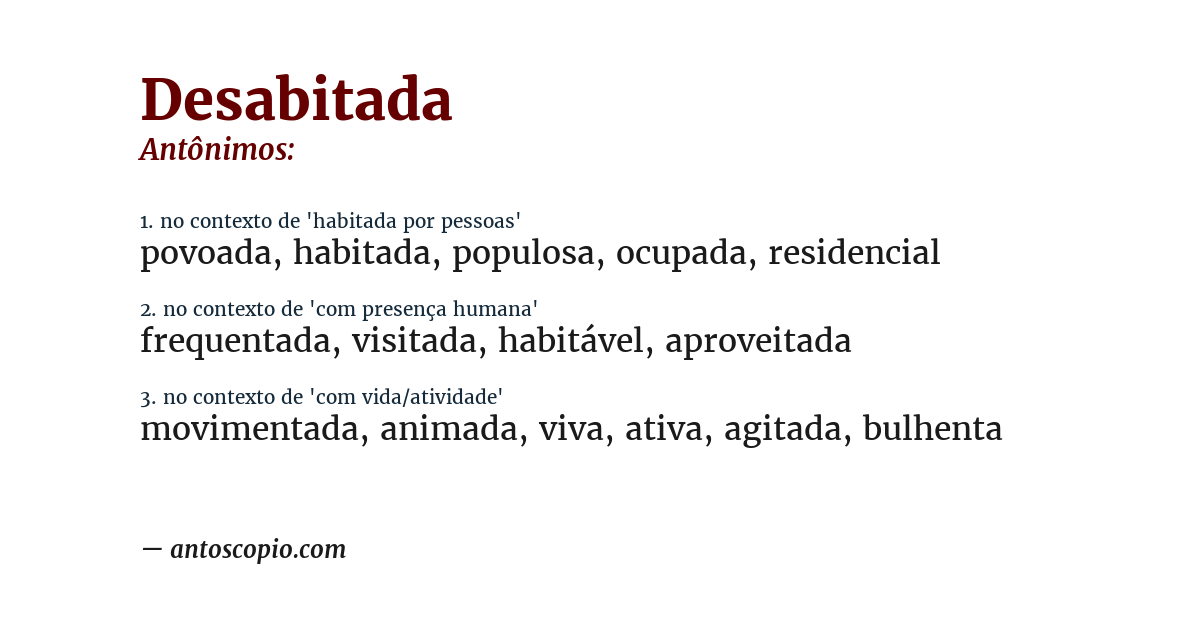 Antônimo de desabitada
