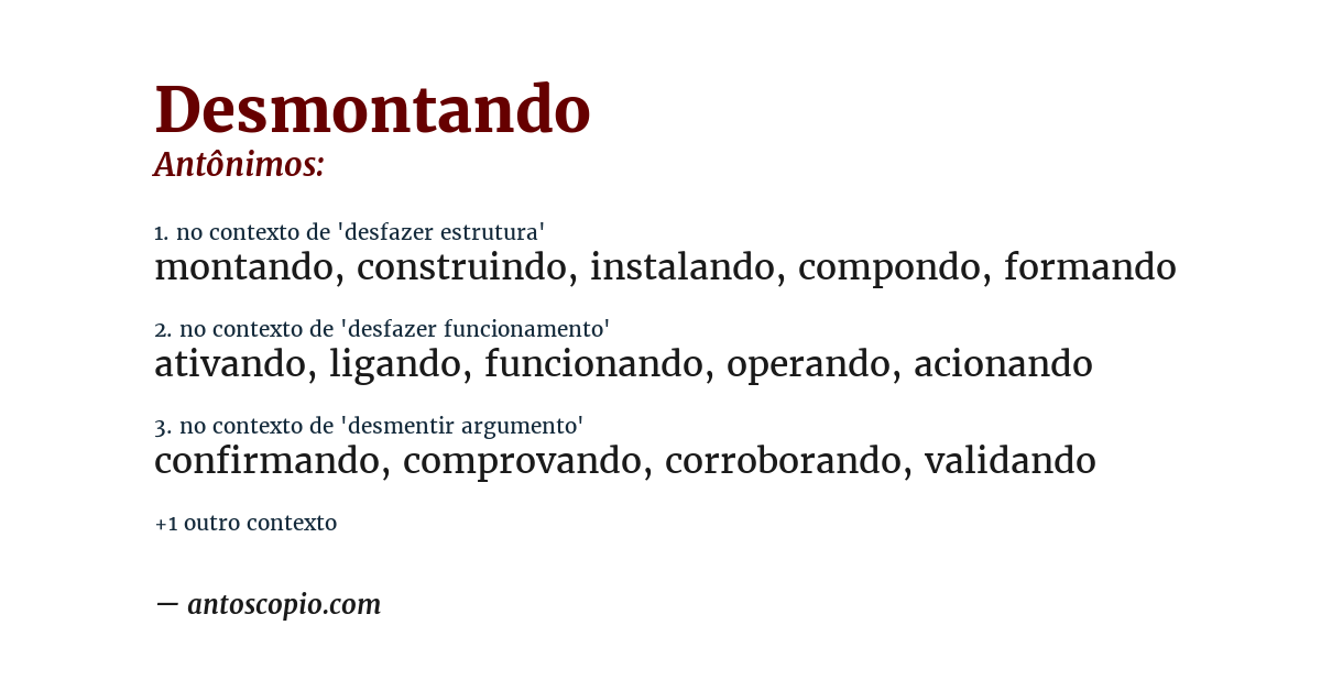 Antônimo de desmontando
