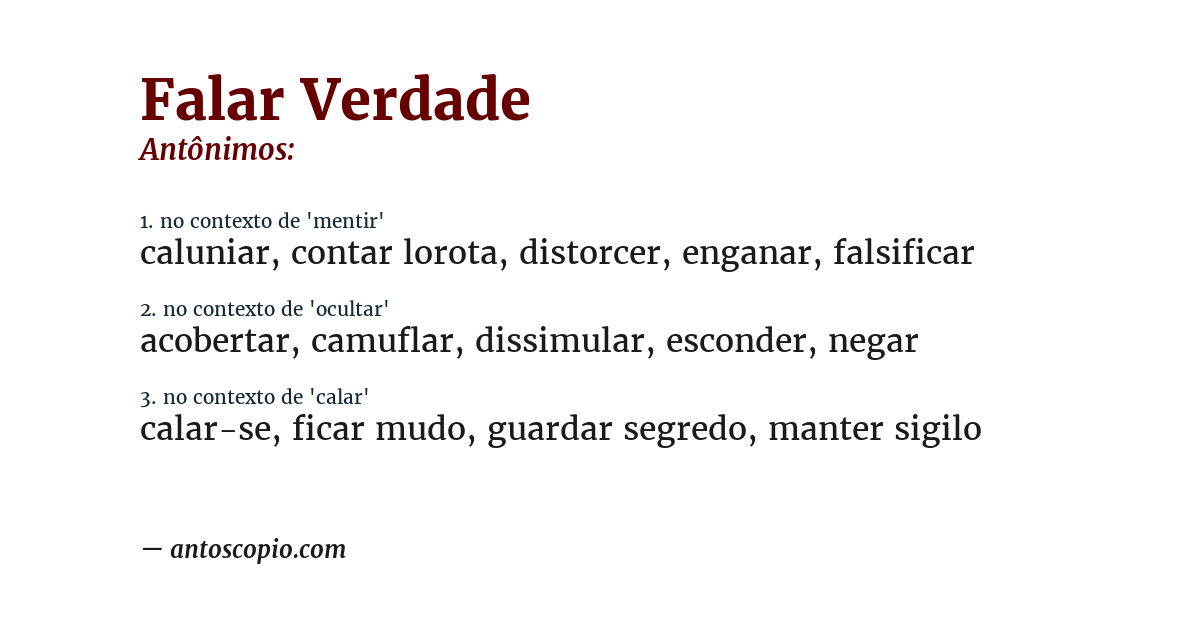 Antônimo de falar verdade