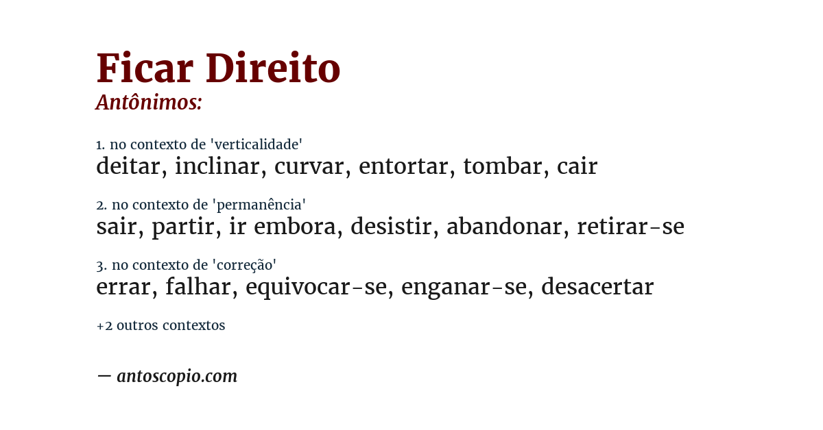 Antônimo de ficar direito