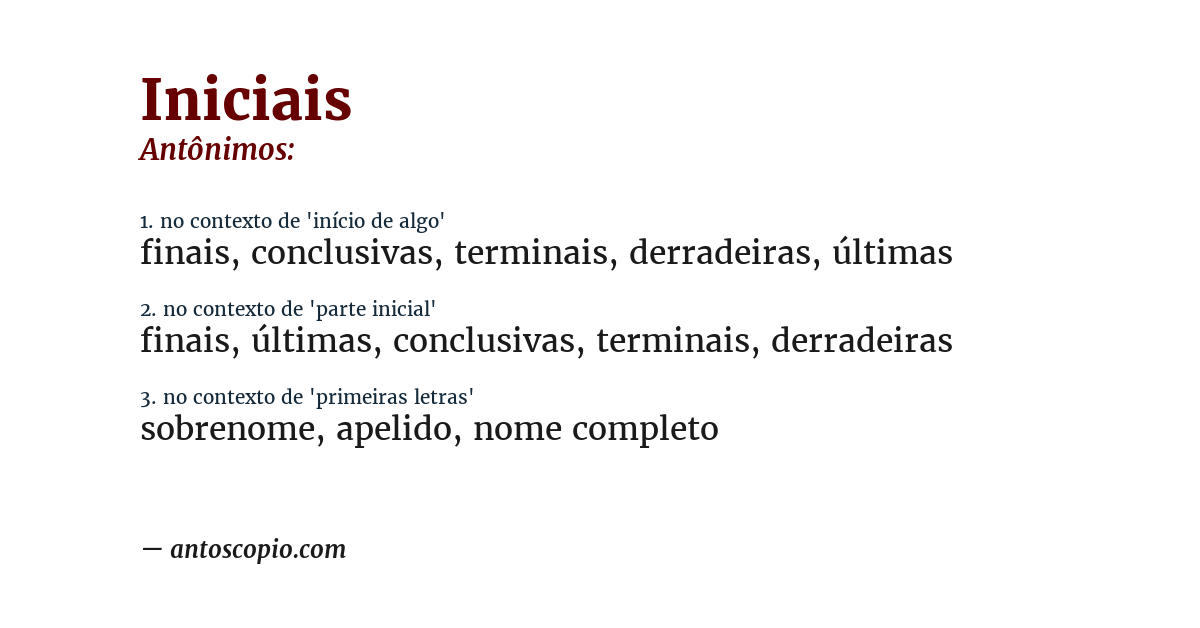 Antônimo de iniciais