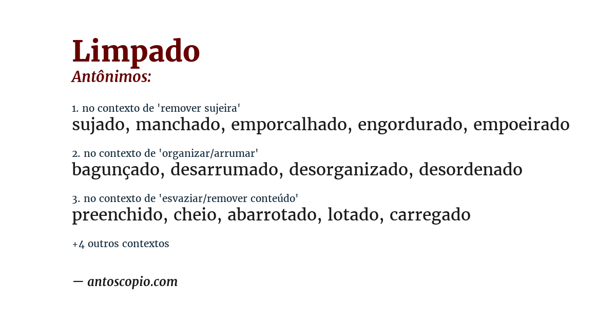 Antônimo de limpado
