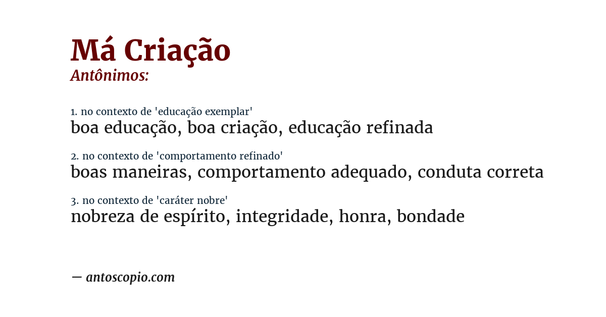 Antônimo de má criação