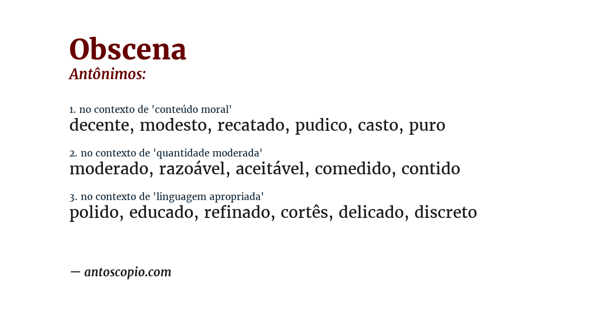 Antônimo de obscena