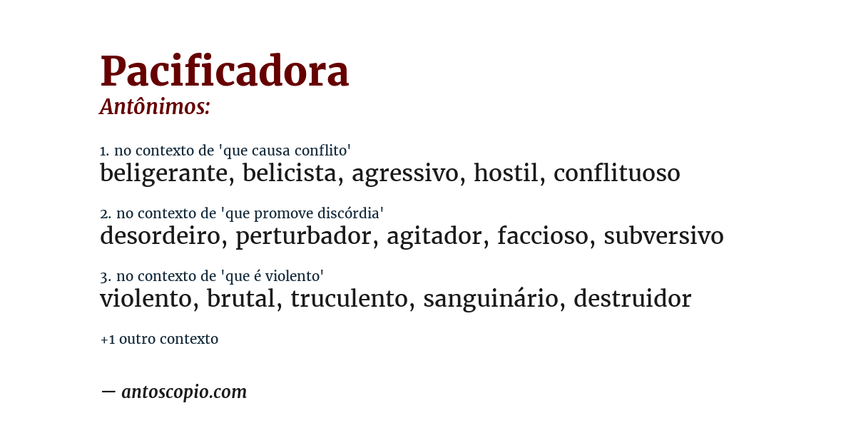 Antônimo de pacificadora
