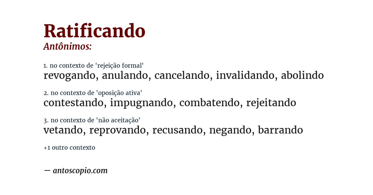 Antônimo de ratificando