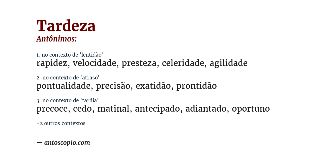 Antônimo de tardeza