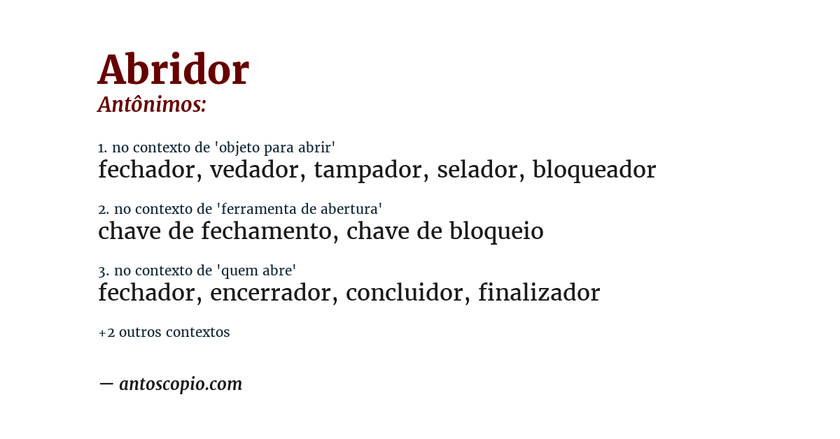 Antônimo de abridor