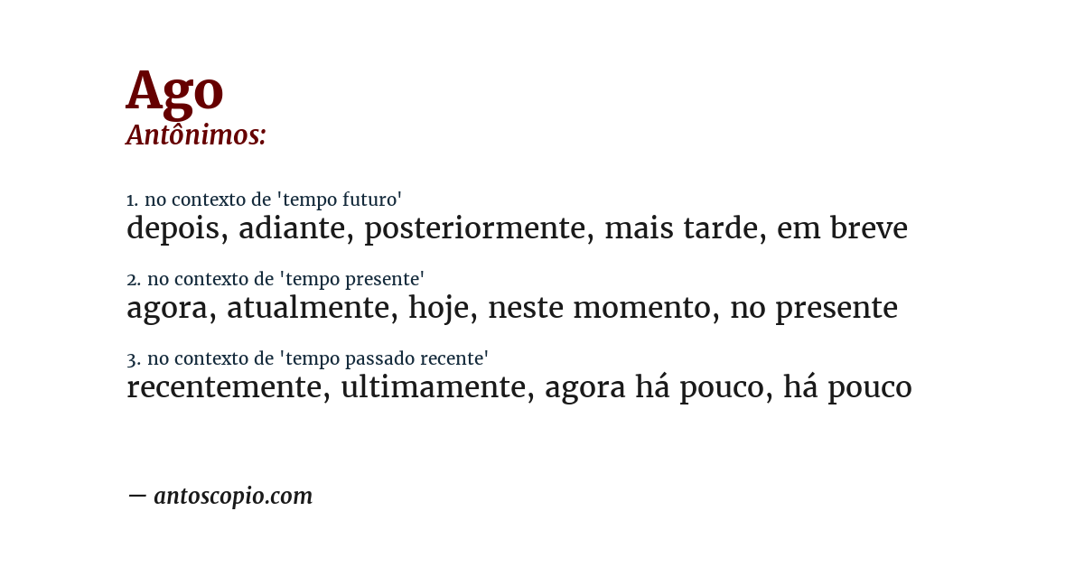 Antônimo de ago