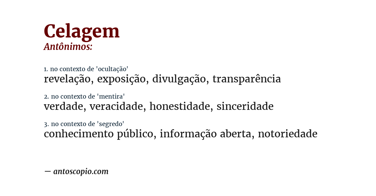 Antônimo de celagem