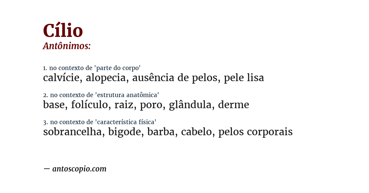 Antônimo de cílio