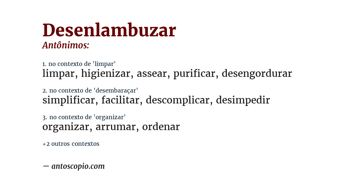 Antônimo de desenlambuzar