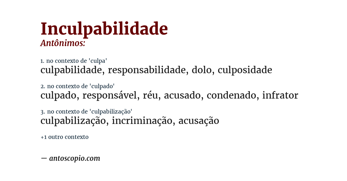 Antônimo de inculpabilidade