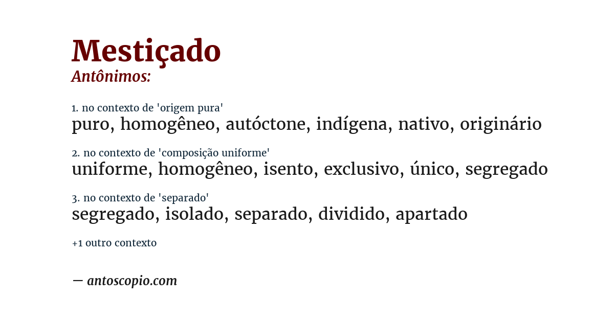 Antônimo de mestiçado