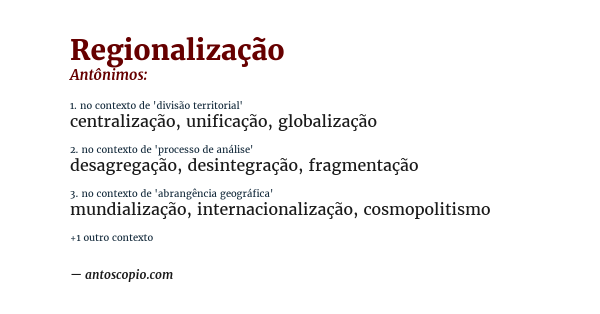 Antônimo de regionalização