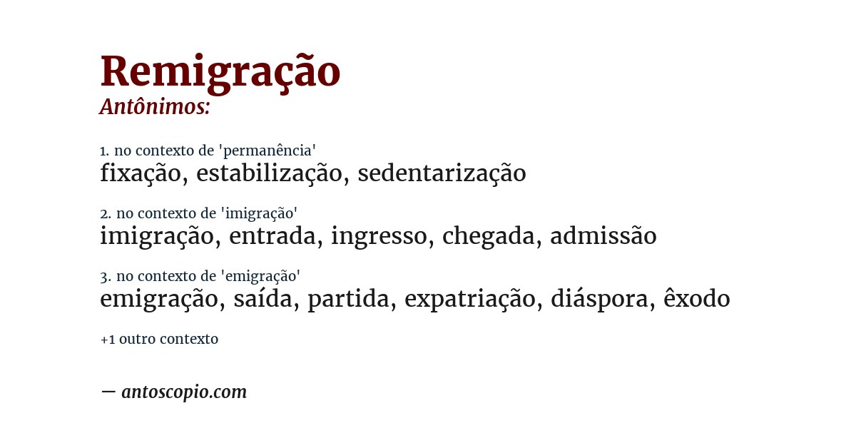 Antônimo de remigração