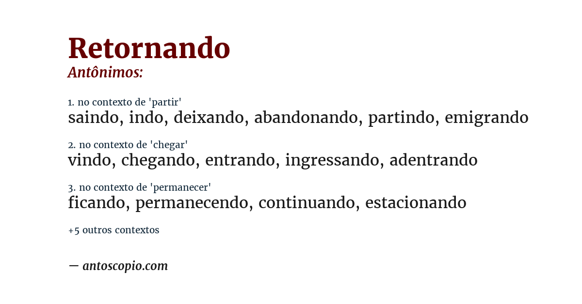Antônimo de retornando