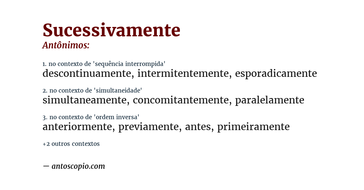 Antônimo de sucessivamente