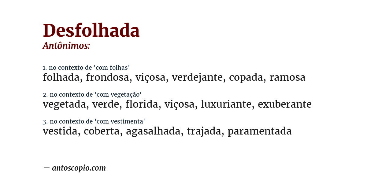 Antônimo de desfolhada
