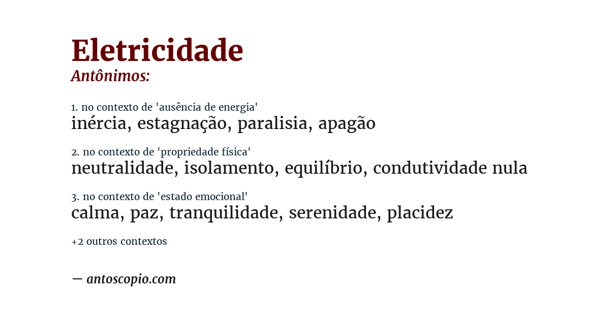 Antônimo de eletricidade