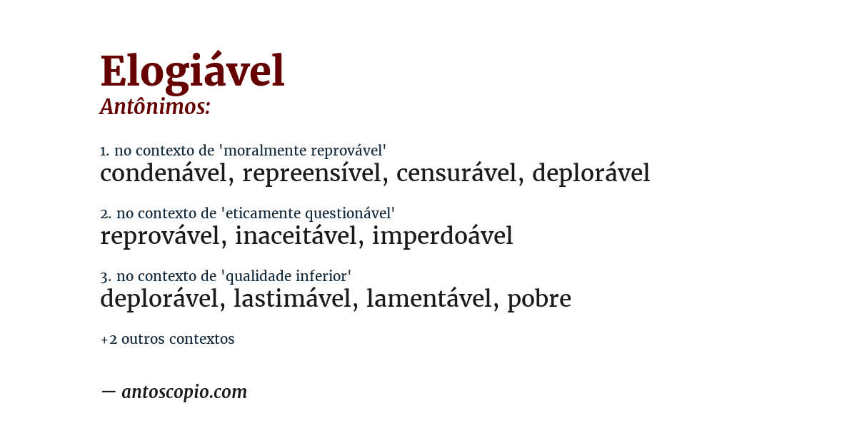 Antônimo de elogiável
