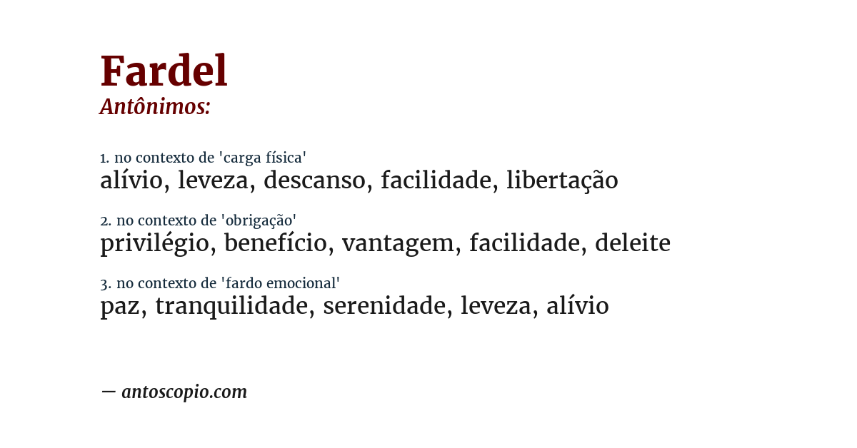 Antônimo de fardel