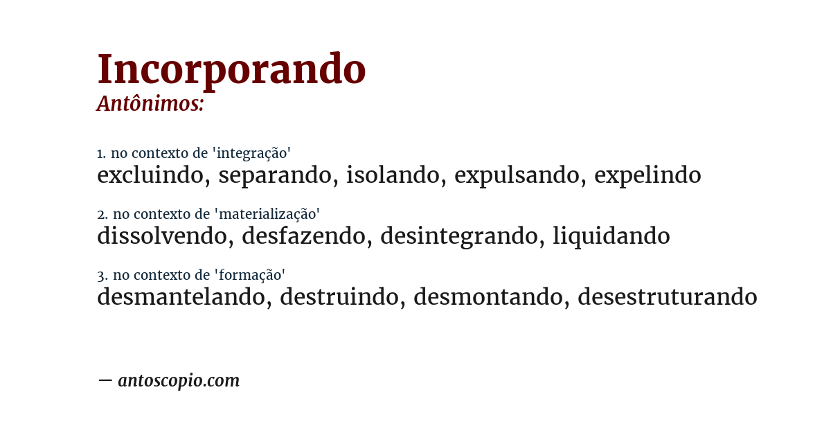 Antônimo de incorporando
