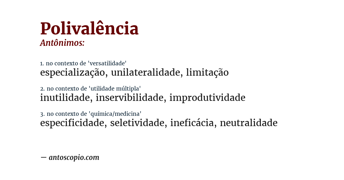 Antônimo de polivalência