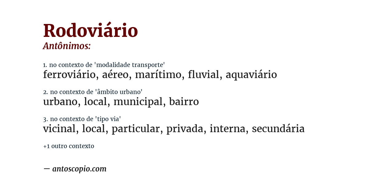 Antônimo de rodoviário
