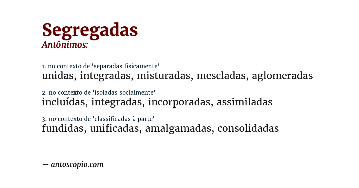 Antônimo de segregadas