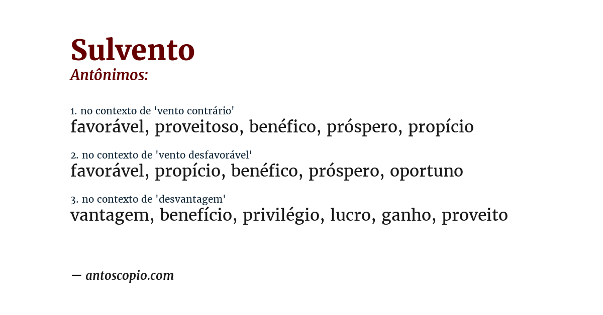 Antônimo de sulvento